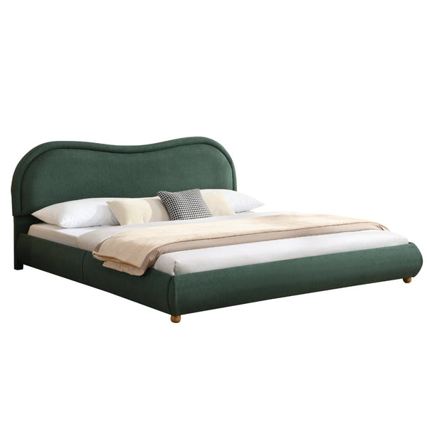 English Elm Queen Chenille Upholstered Curved Headboard Platform Bed with Oak Legs Solid Wood Slats W1716P428274