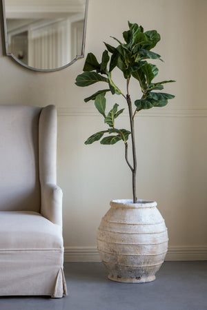 English Elm 17.5x17.5x18.5" Magnesium Round Planter Weathered White Ridged Farmhouse Garden Pot W2078P495296