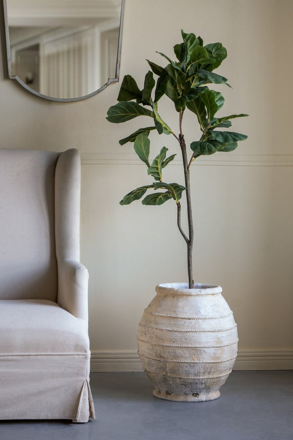 English Elm 17.5x17.5x18.5" Magnesium Round Planter Weathered White Ridged Farmhouse Garden Pot W2078P495296