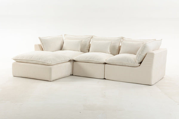 English Elm 102.3" Oversized Modular Sectional Sofa Cotton Linen Deep Seat Lounge with Ottoman Antique White W2530S00014