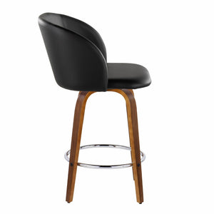 English Elm Fixed-height Swivel Counterstools Walnut Legs Faux Leather Mid-century Kitchen Pair B202S01770