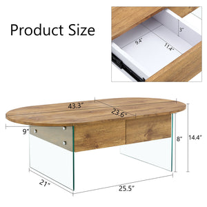 English Elm Coffee modern wood coffee table with double drawers, tempered glass sides, sleek storage & easy assembly W1151P191785