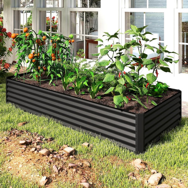 English Elm 8×4×1.5 Ft Galvanized Steel Raised Garden Bed Rust Proof Outdoor Metal Planter Dark Gray W1859P429705