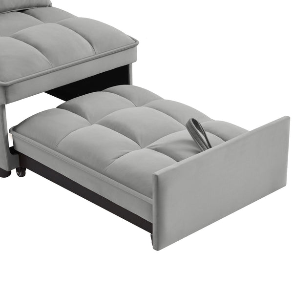 English Elm 4 4-in-1 Multi-Function Single Sofa Bed with Storage, Tufted Pull-Out Design, Adjustable Backrest and Pillows for Compact Living Gray W2186P163739