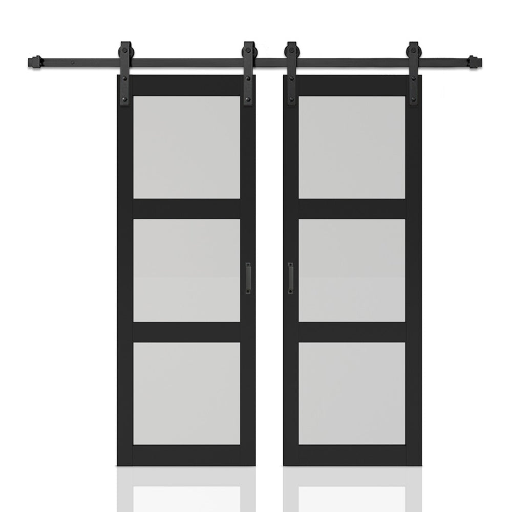English Elm 30 in Matte Black Steel Sliding Barn Door Frosted Glass Privacy Panel with Hardware Black B2763P483210