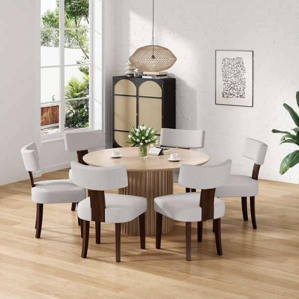 English Elm Upholstered Armless Dining Chairs Set of 2 Solid Hardwood Frame Curved Back Kitchen Beige,Walnut T3623P433674