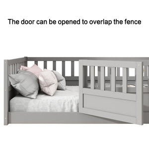 English Elm Twin Montessori Floor Bed Frame With High Security Barriers & Child-Friendly Door In Grey Finish W1858P164928-GIGA