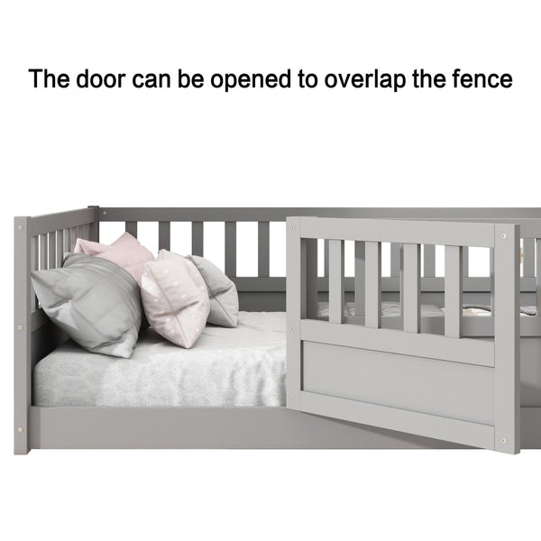 English Elm Twin Montessori Floor Bed Frame With High Security Barriers & Child-Friendly Door In Grey Finish W1858P164928-GIGA