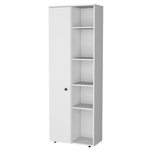 English Elm FM FURNITURE Harman Multistorage Pantry Cabinet White - 1 Door, 5 Open Shelves, Sturdy Short Legs, Modern Kitchen Organizer B128P321072