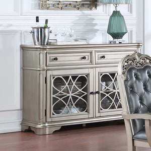 English Elm Traditional Elegant Server with Spacious Drawers and Cabinet Storage for Dining Room Organization and Style Silver 59 L x 44 W x 27 H B011P395602