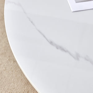 English Elm Table 5-Piece Dining Set With 42-Inch Round Snow Mountain White Top & Elegant Gold Leg Chairs W2920S00045-GIGA