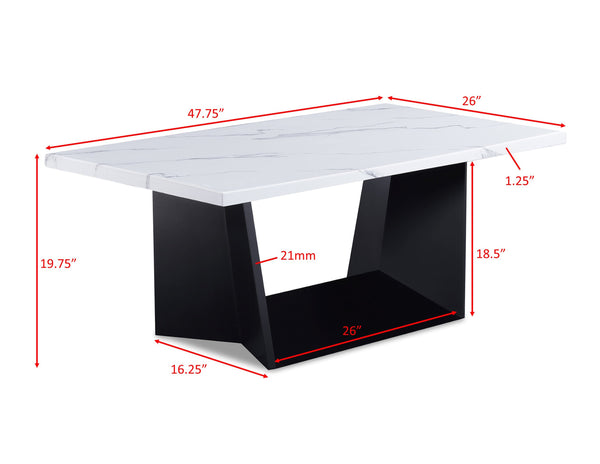 English Elm 3pc Modern Cocktail Table Set with Marble-Inspired Tops and Reeded Bases, Luxe Metallic Accents Black,White 29.75 L x 20.25 W x 23.5 H B011S01892