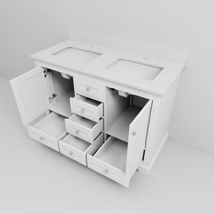 English Elm White Double Bath Vanity 48 in. W x 22 in. D with Cultured Marble Top, Soft-Close Drawers, Storage Durability B2731P258326
