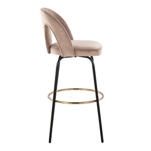 English Elm Fixed-height Swivel Barstools with Gold Footrest Black Frame White Upholstery Set Taupe B202S01885