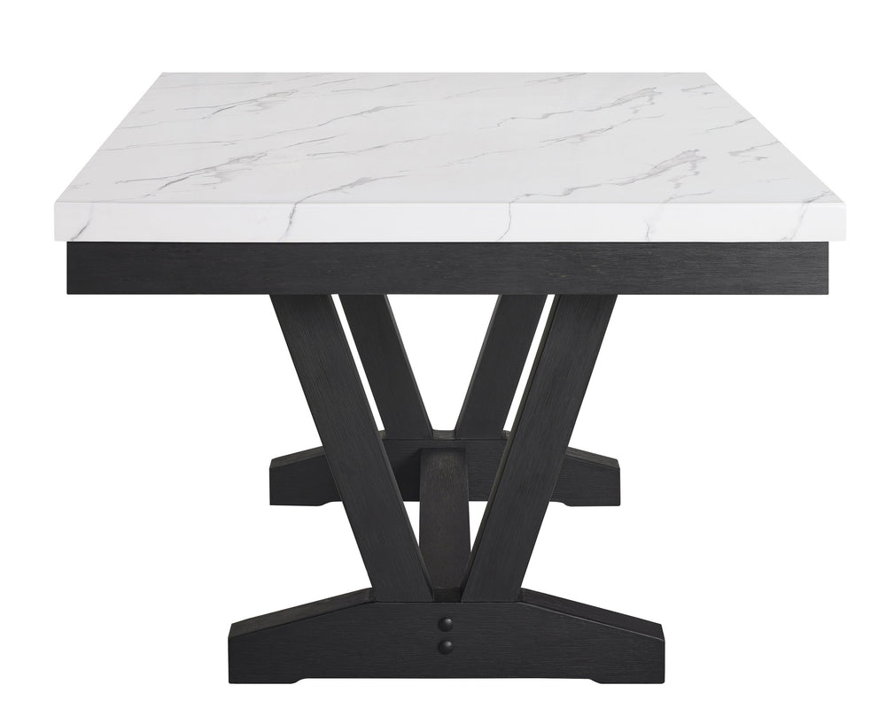 English Elm 1pc Faux Marble Rectangular Dining Table with Glossy Top and Black Trestle Wood Base, Modern Centerpiece White 76 L x 46 W x 13 H B011P196932