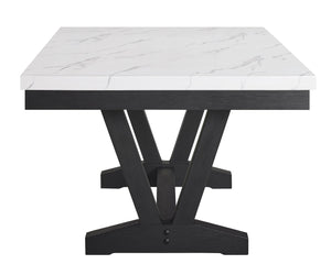 English Elm 1pc Faux Marble Rectangular Dining Table with Glossy Top and Black Trestle Wood Base, Modern Centerpiece White 76 L x 46 W x 13 H B011P196932