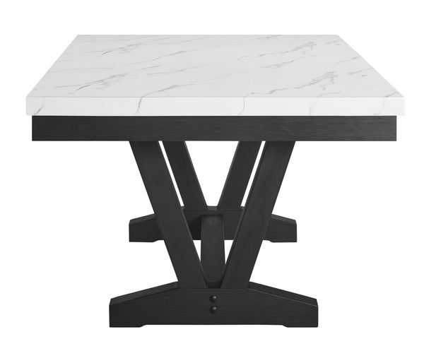 English Elm 1pc Faux Marble Rectangular Dining Table with Glossy Top and Black Trestle Wood Base, Modern Centerpiece White 76 L x 46 W x 13 H B011P196932