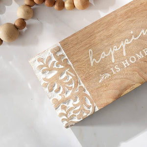 English Elm Happiness Rustic Wood Wall Sign - Handmade 10x4.5x1.5" Whitewash Decor, Durable Giftable Accent B346P336774