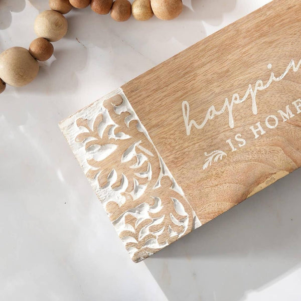 English Elm Happiness Rustic Wood Wall Sign - Handmade 10x4.5x1.5" Whitewash Decor, Durable Giftable Accent B346P336774