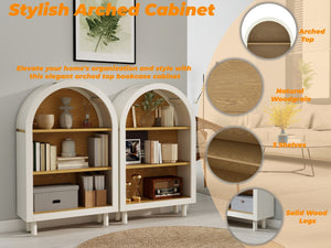 English Elm Arched Bookcase Set of 2 Three Tier Mdf Shelving with Warm Woodgrain Accent W2557P475972