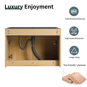 English Elm 28" Wall Mounted Bathroom Vanity with Gun-Gray Stainless Sink, Soft-Close Doors, Plywood, Oak Finish, KD W999P376889