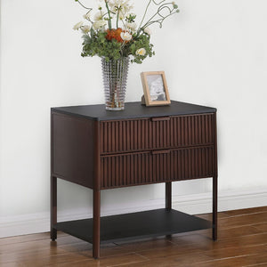 English Elm Tova Fluted 2-drawer Metal Frame Side Table with Open Shelf for Bedroom Living Room B062P451995