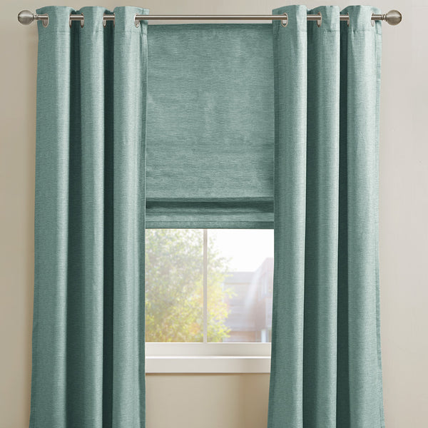 JLA Home Madison Park - Printed Faux Silk Cordless Roman Shade with Thermal Foam Backing, OEKO‑TEX Tested Room‑Darkening Privacy and Energy Savings 31 L x 64 W x 0.13H MP40-7938