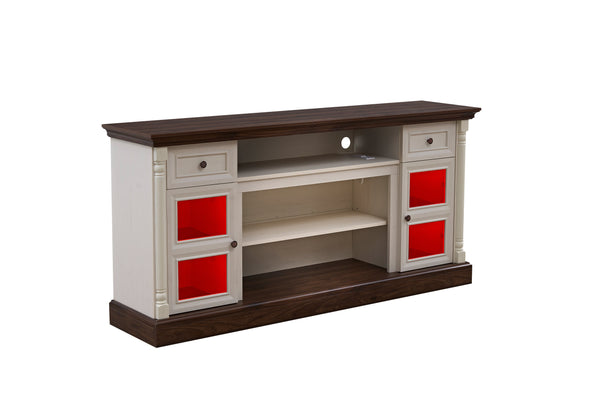 English Elm Farmhouse 70" Fireplace TV Stand with Roman Columns, LED Accent Lighting, Rustic Durable Media Console Walnut,White W2393P300552