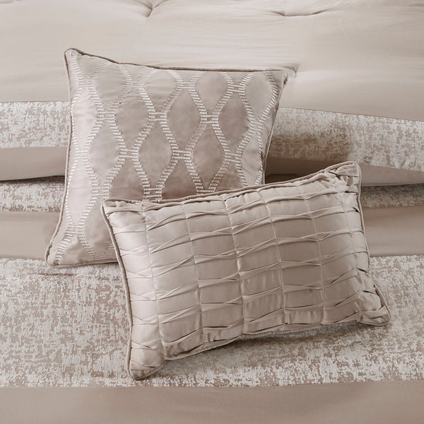 JLA Home Madison Park - 7 Piece Chenille Jacquard Comforter Set Taupe — Plush Textured Stripes, Embroidered Pillows & Machine Washable Luxury MP10-6033