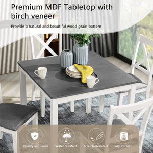 English Elm 5-Piece Modern Dining Set for 4 with Waterproof Wood-Grain Top, X-Back Chairs, Linen Comfort, Stable Frame White+gray W1998S00063