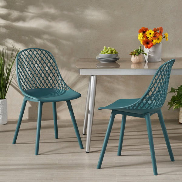 English Elm Christopher Knight Home® - LILY Outdoor Dining Chair with Weather-Resistant Polypropylene, Diamond Mesh Design for Durability Green 27.5 L x 21.2 W x 20.3 H 69070.00GRN