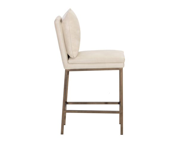 Sunpan Paige Stylish Barstool with Comfortable Faux Leather Seat and Antique Brass Legs for Elegant Spaces Bravo Cream