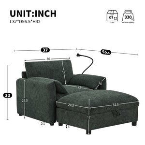 English Elm 37" Oversized Chenille Armchair with Ottoman Usb Charging Pocket Spring Living Room Green N723P387145F