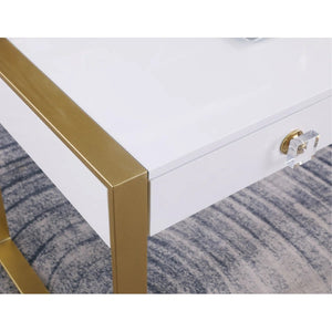 English Elm Modern Lacquer Wood Desk with Brushed Gold Legs and Dual Acrylic Handle Drawers B011P422558