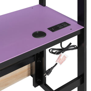 English Elm Twin Gaming Daybed with Led Strips Desk Pegboard Bookcase and Three Storage Drawers Purple+Black N820S00083I
