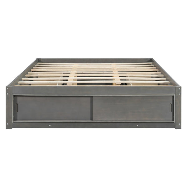 English Elm Queen Platform Bed with Four Storage Drawers Footboard Cubby Modern Low Profile Frame Gray LP000138AAE