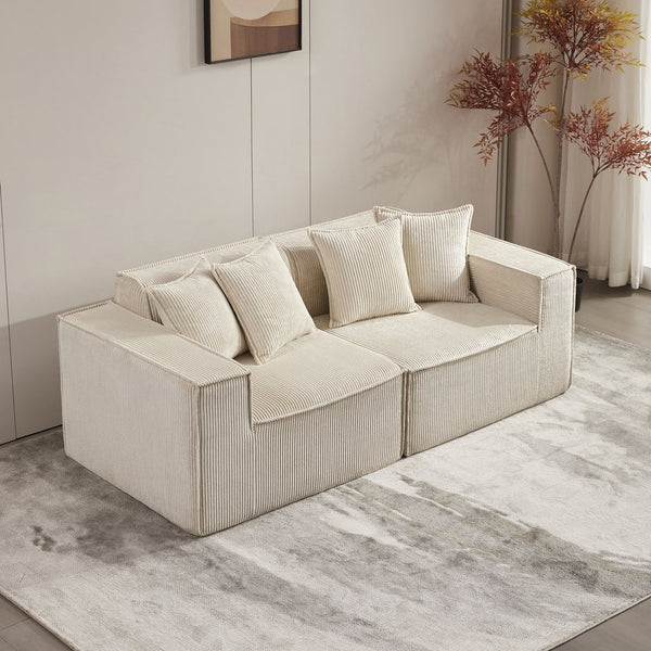 English Elm 78.74" Modular Sectional Sofa with Corduroy Upholstery, High-Density Foam Comfort, Modern Compact Couch W1036S00061