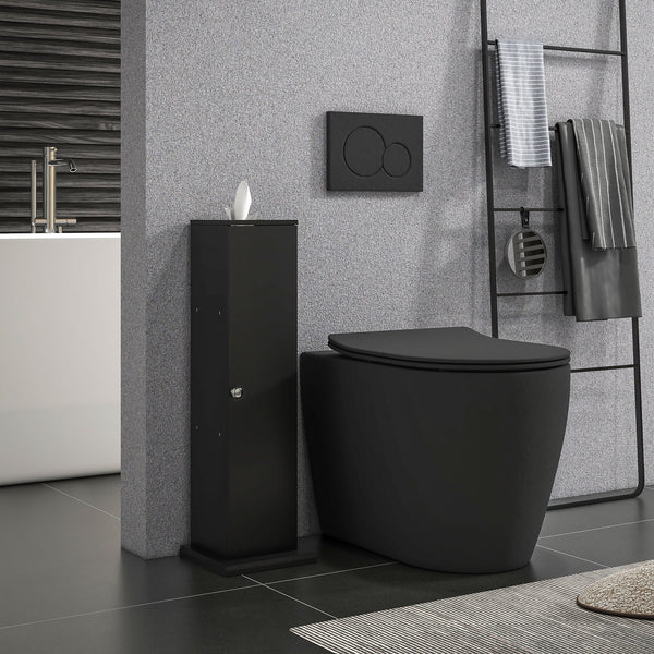 English Elm HOMCOM Modern Corner Toilet Paper Tower Cabinet with Hidden Screw Design and Magnetic Door Lock Black W2225P217011