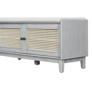 English Elm Trexm Bohemian Rattan Storage Bench Cushioned Seat Shoe Cabinet for Entryway Beige,Gray Wash N715P308012E