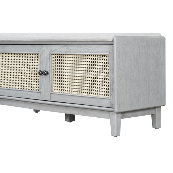 English Elm Trexm Bohemian Rattan Storage Bench Cushioned Seat Shoe Cabinet for Entryway Beige,Gray Wash N715P308012E