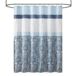 JLA Home 510 Design - Printed Elegant Embroidered Shower Curtain in Serene Blue Microfiber with Attached Lining, Machine Washable 5DS70-0251