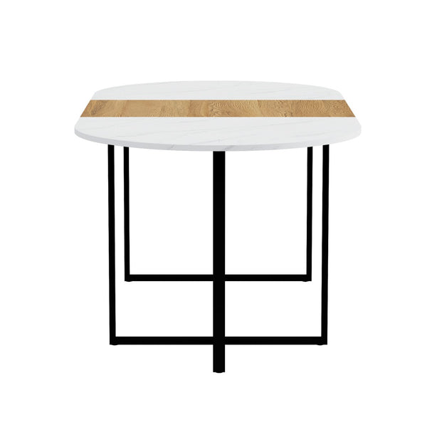 English Elm Sn-ovt200-8-whwd Oval Faux Marble Two-tone Dining Table with Sturdy Metal Base W3875P372903