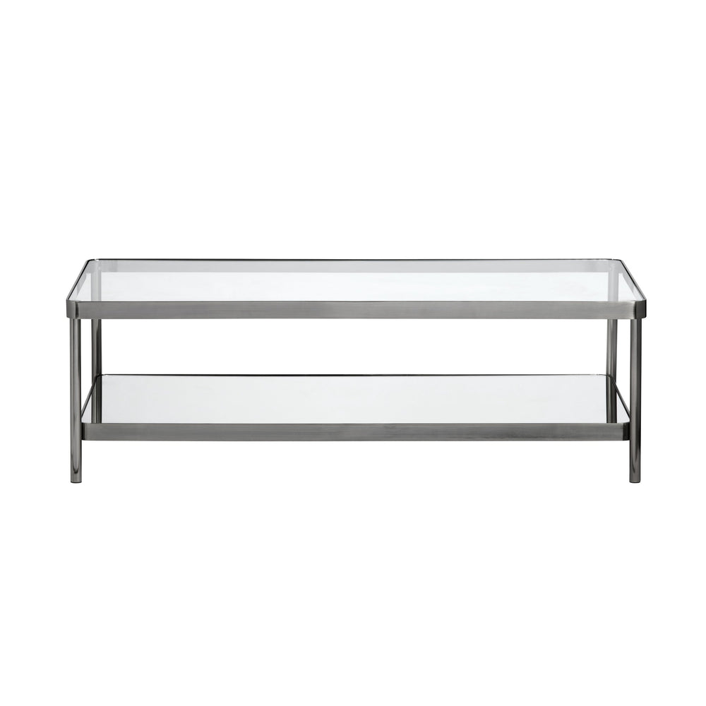 Crestview Collection Rectangle Modern Glass Cocktail Table With Polished Iron Frame And Stylish Storage Shelf For Elegance Gray Metal Cvfzr6190