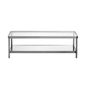 Crestview Collection Rectangle Modern Glass Cocktail Table With Polished Iron Frame And Stylish Storage Shelf For Elegance Gray Metal Cvfzr6190