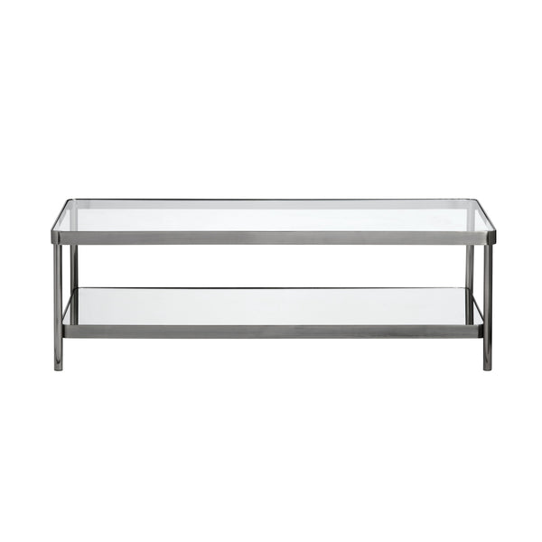 Crestview Collection Rectangle Modern Glass Cocktail Table With Polished Iron Frame And Stylish Storage Shelf For Elegance Gray Metal Cvfzr6190