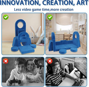 English Elm 13 Piece Modular Foam Play Couch Velvet Sectional for Creative Kids Playroom Blue T5880P493407
