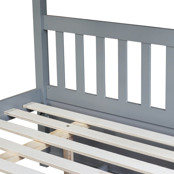 English Elm Full Over Full Bunk Bed With Twin Trundle, Ladder & Guardrails - Rustic Grey, Space-Saving Design W504S00178
