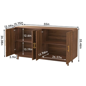 English Elm Sideboard Buffet with Four Doors Carved Edges Gold Handles Adjustable Shelves Dining Room W5389P463456