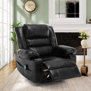 English Elm Breathable Leather Massage Recliner with 8-Point Massage, Heated Lumbar, 4-Zone Relief & Pockets Black W1403P156678