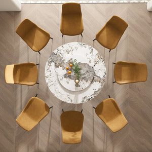 English Elm 53" Round Sintered Stone Dining Table With Lazy Susan, Black Steel Base - Stylish & Durable Design W2699S00040